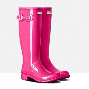 Hunter Original Tall Waterproof Rain Boots In Glossy Fuchsia Pink Color Size 8